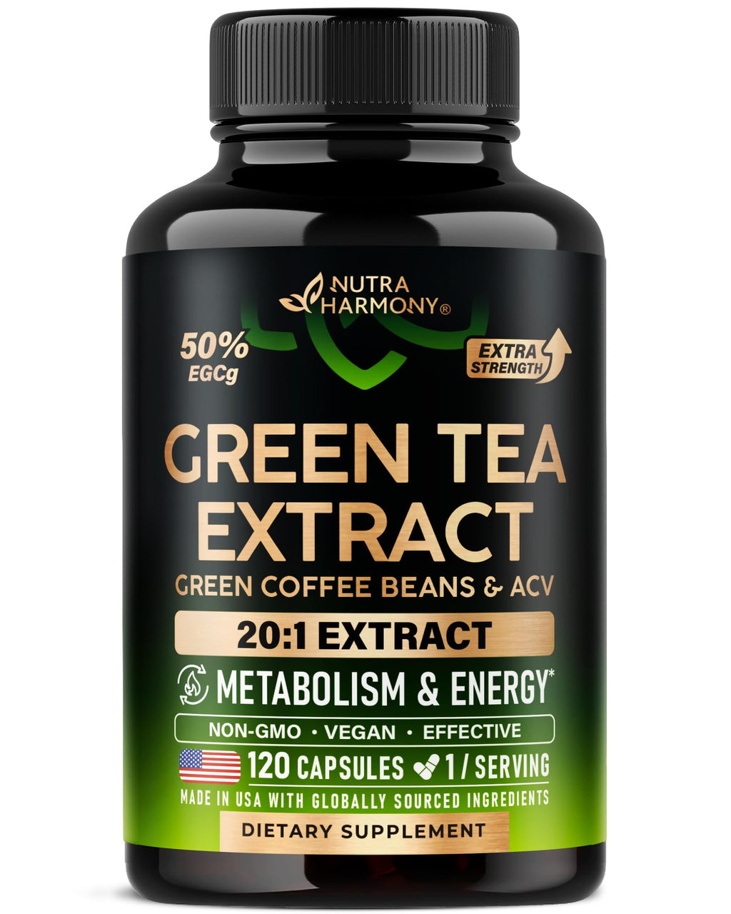 Green Tea Extract - 50% EGCG, Extra Strength 20:1 Extract - Natural Green Tea Supplement + Green Coffee Beans & Apple Cider Vinegar - Energy & Metabolism Support - FENGGESTORE20