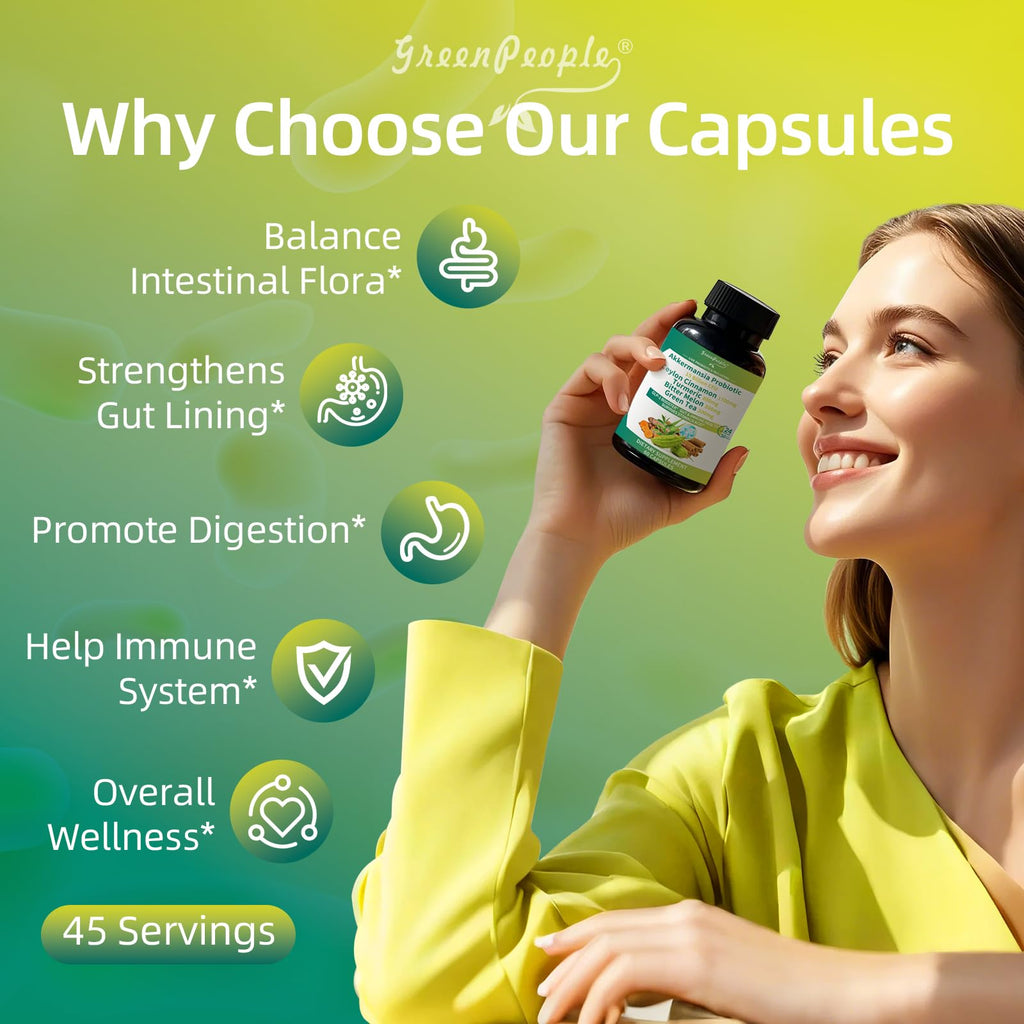 GREENPEOPLE Akkermansia Probiotics 15B CFU for Gut Function, 60CT Probiotics Supplement with Ceylon Cinnamon, Turmeric | Digestive Health & Metabolic Support - FENGGESTORE20