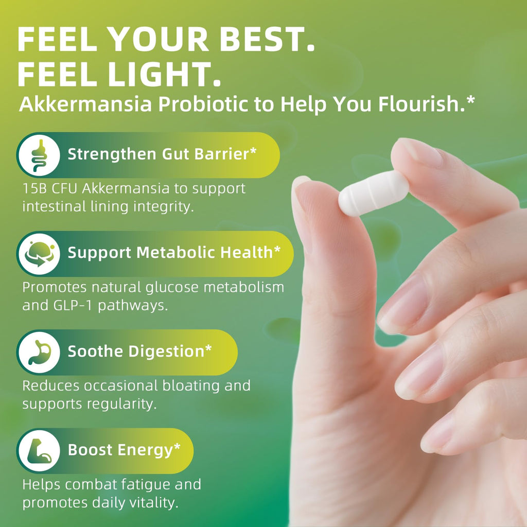 GREENPEOPLE Akkermansia Probiotics 15B CFU for Gut Function, 60CT Probiotics Supplement with Ceylon Cinnamon, Turmeric | Digestive Health & Metabolic Support - FENGGESTORE20