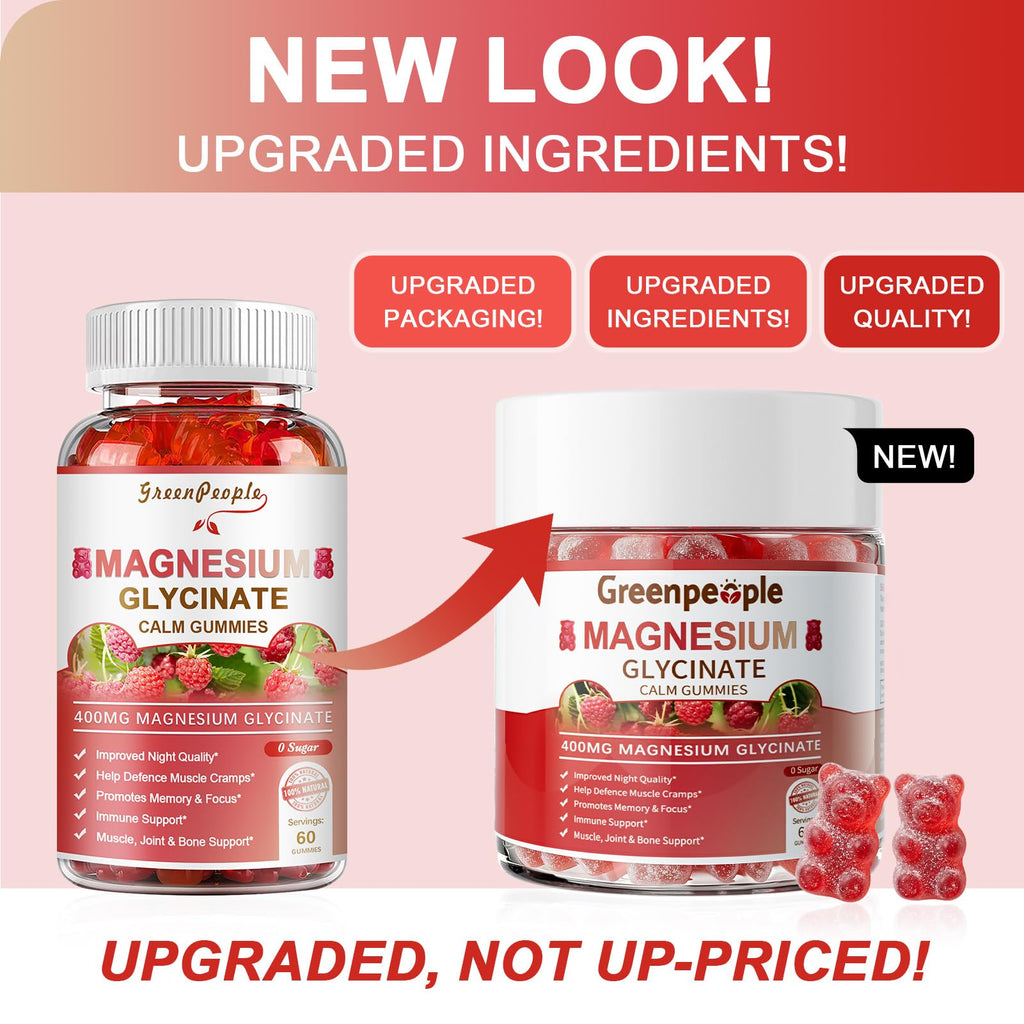 GREENPEOPLE Magnesium Glycinate Gummies 400mg - Sugar Free Magnesium Supplement with Magnesio Citrate, Vitamin D, and B6 for Calm Support & Sleep for Adults - FENGGESTORE20