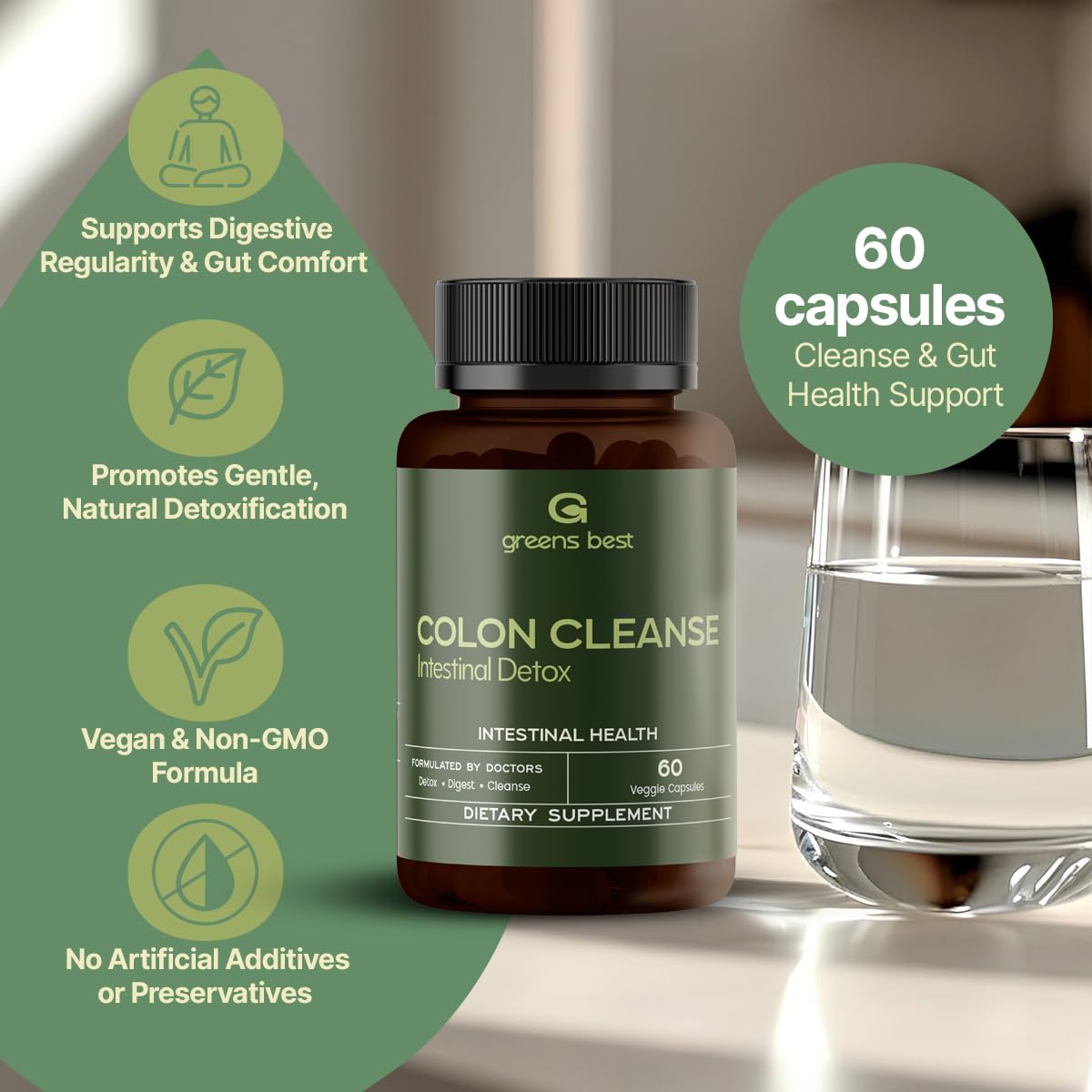 GREEN'S BEST Colon Cleanse Capsules – Advanced Digestive Support & Natural Detox – with Probiotics, Senna, Aloe Ferox & Fiber - FENGGESTORE20