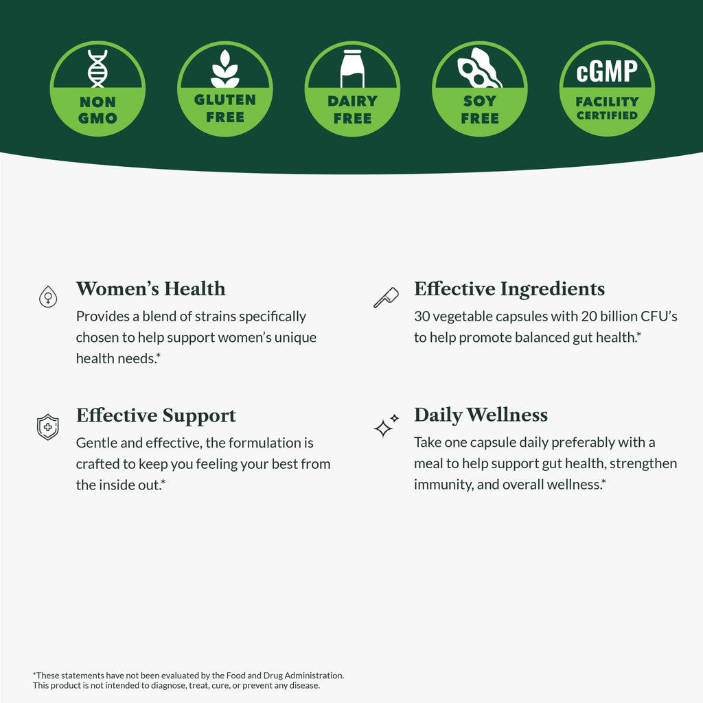 Greens First Women’s Health Probiotics - Probiotic for pH Balance - 20 Billion CFU - Support for Digestive, Immune & Vaginal Health Non-GMO/Gluten-Free/Dairy-Free/Soy-Free (30 Vegetable Capsules) - FENGGESTORE20