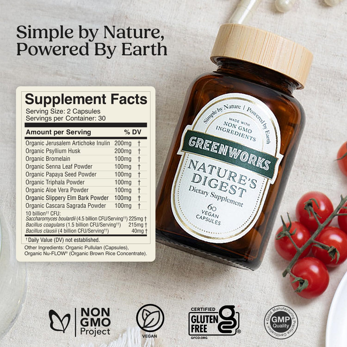 Greenworks Nature's Digest 10 Billion CFU Probiotic for Adults | Daily Gut Health Supplement with Saccharomyces Boulardii, Psyllium Husk, Bromelain, - FENGGESTORE20