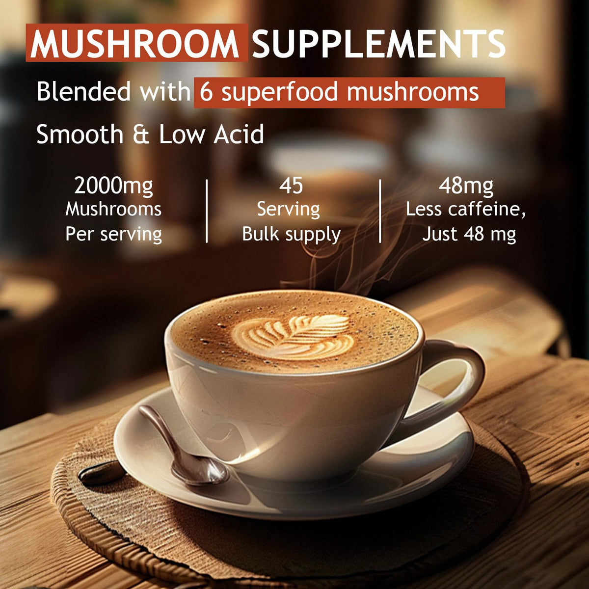GRGTP Mushroom Coffee - Superfood Blend with 6 Adaptogens (Cordyceps, Lion's Mane, Reishi Other) | Jitter-Free Energy, Enhanced Focus, Digestion & Immunity Support | - FENGGESTORE20