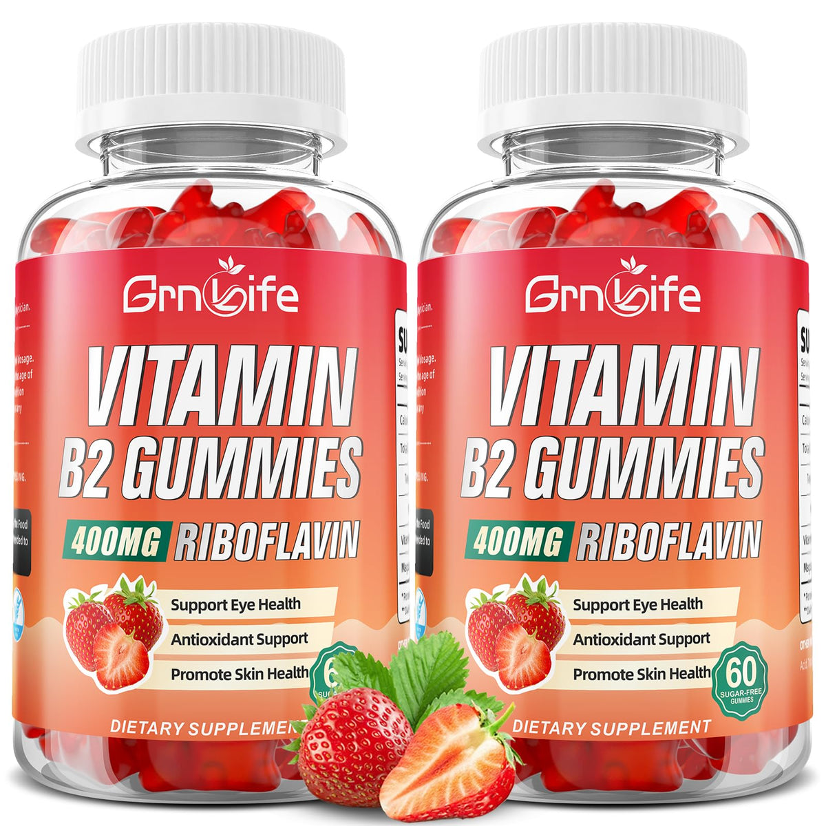 GrnLife 2 Pack Vitamin B2 Gummies, Riboflavin 400mg with Magnesium for Kids & Adults, Migraine Relief & Energy Support - FENGGESTORE20