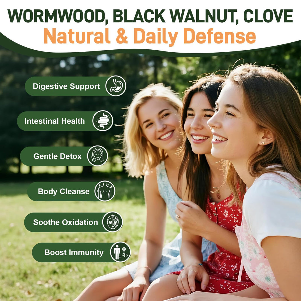 GrthNutr Black Walnut Wormwood Clove Tinture Cleanse for Humans - Gut Detox & Intestinal Health Digestive Support with Pumpkin, Oregano, Garlic Bulb - FENGGESTORE20