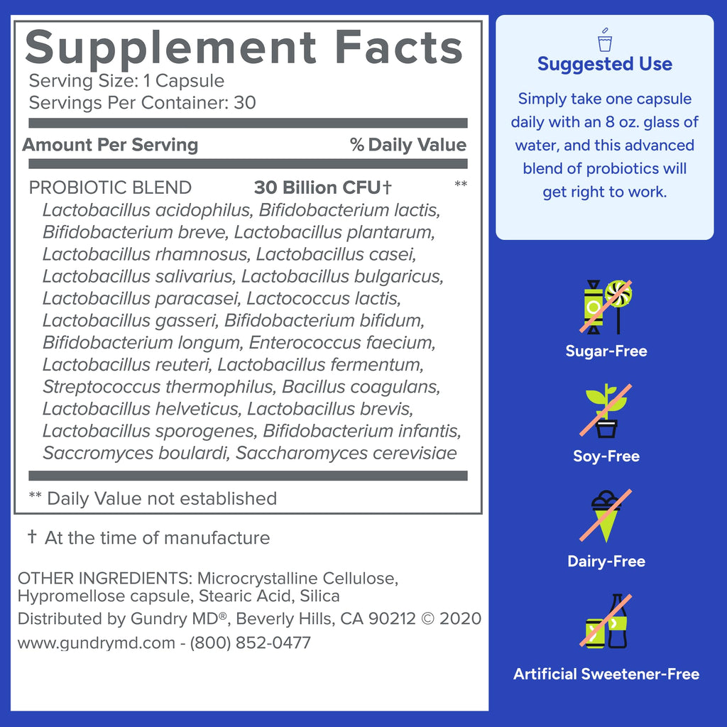 Gundry MD® 24 Strain Probiotic with 30 Billion CFUs, 30 Count - FENGGESTORE20