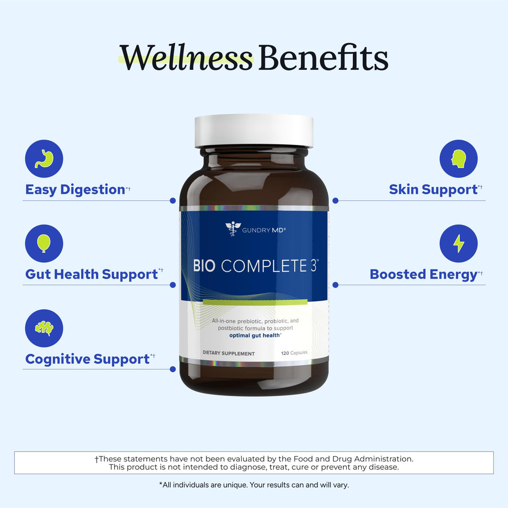 Gundry MD® Bio Complete 3, 3-in-1 Probiotics for Gut Health, Probiotic Supplements for Digestion, Supplement Supporting Bloating, Gas, Food Cravings - FENGGESTORE20