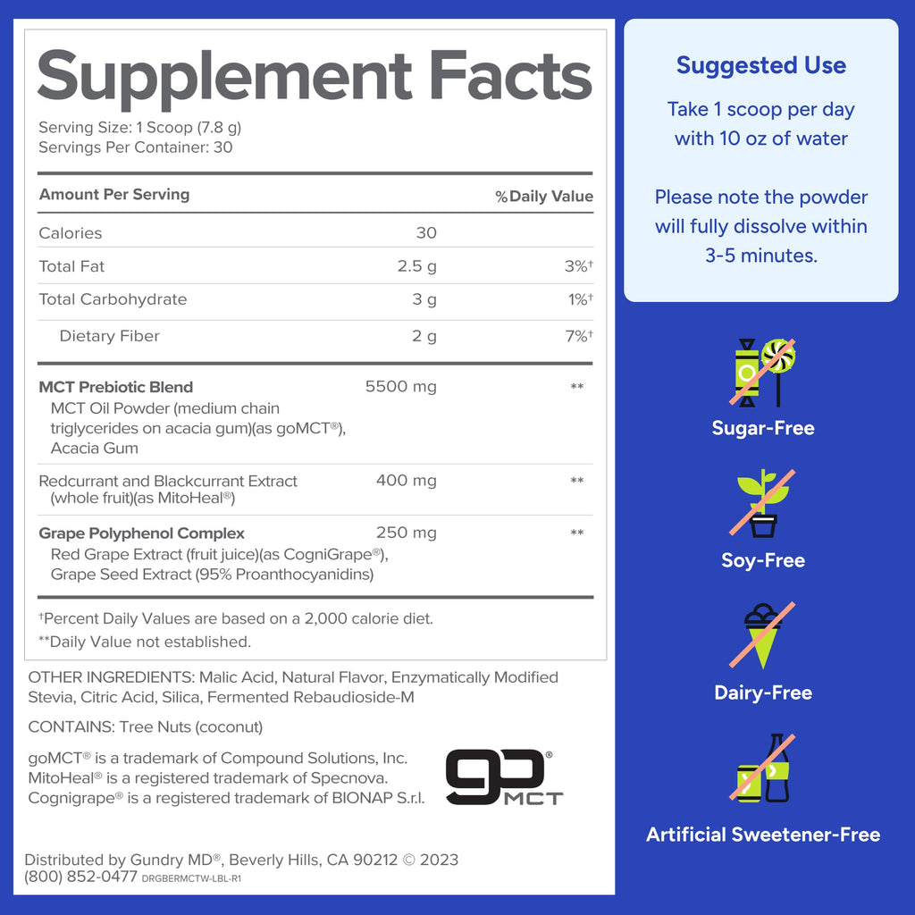 Gundry MD MCT Wellness Powder to Support Energy, Ketone Production and Brain Health, Keto Friendly, Sugar Free - FENGGESTORE20