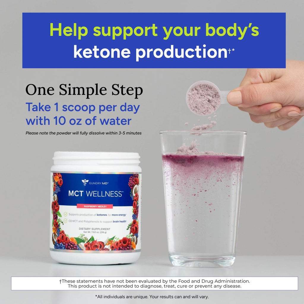 Gundry MD MCT Wellness Powder to Support Energy, Ketone Production and Brain Health, Keto Friendly, Sugar Free (30 Servings) (Raspberry Medley) - FENGGESTORE20