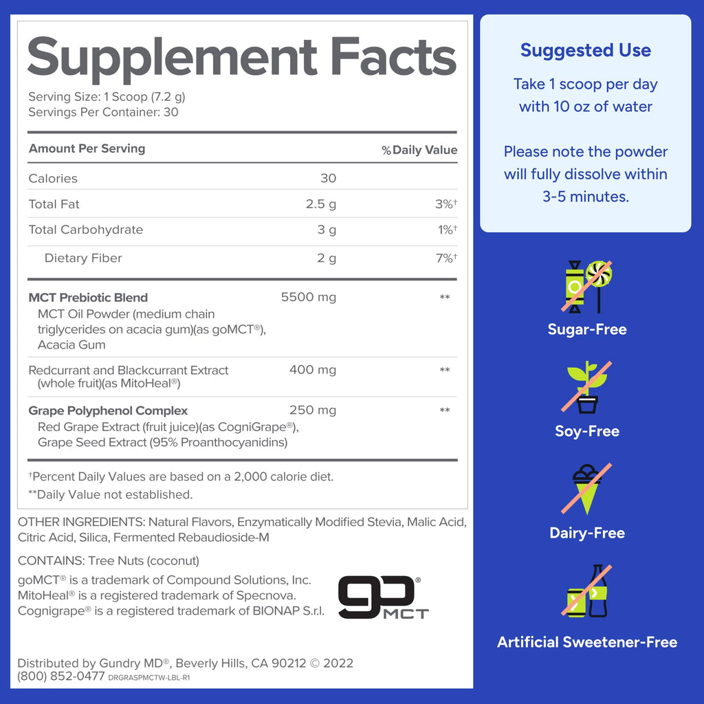 Gundry MD MCT Wellness Powder to Support Energy, Ketone Production and Brain Health, Keto Friendly, Sugar Free (30 Servings) (Raspberry Medley) - FENGGESTORE20