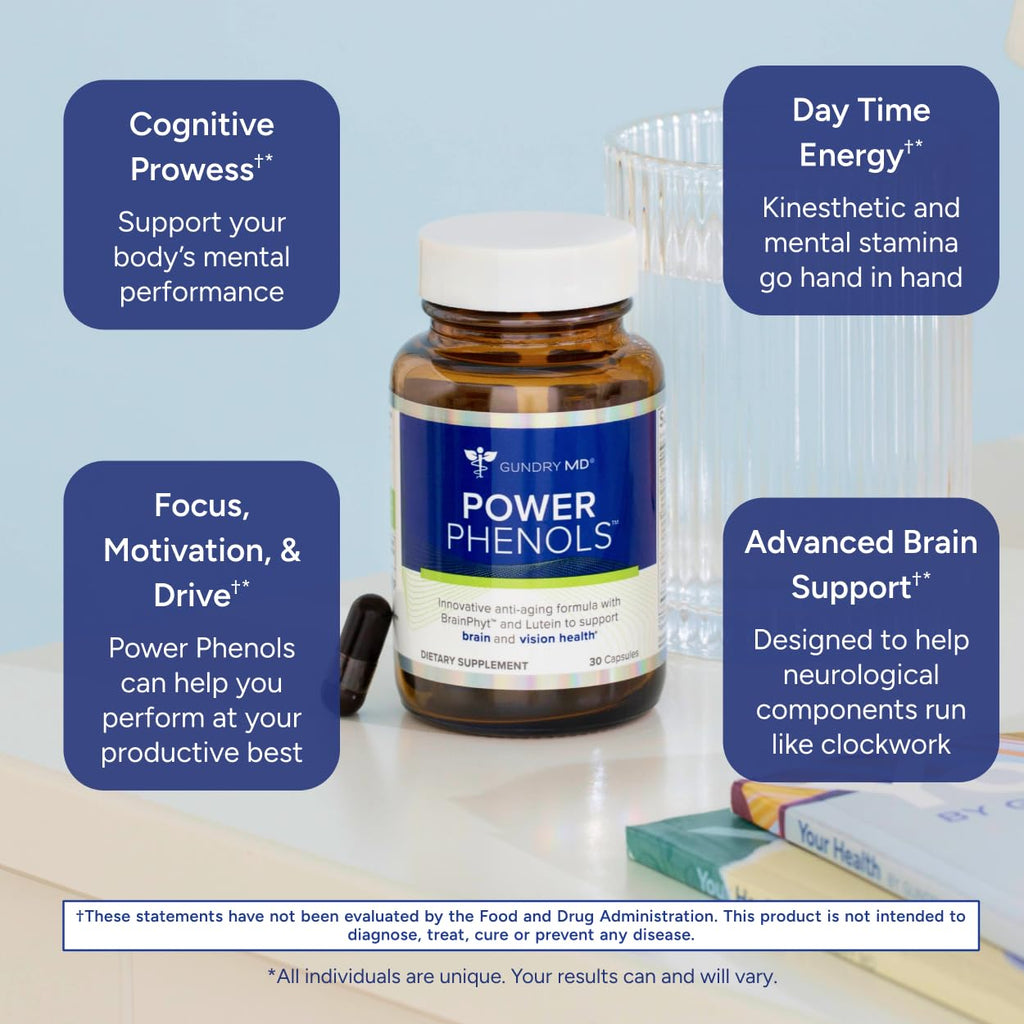 Gundry MD Power Phenols Brain Health Supplement for Cognition, Focus, Motivation, Productivity, and Energy - (30 Servings) - FENGGESTORE20