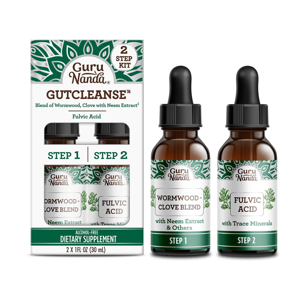 GuruNanda Gutcleanse 2-Step Kit - Dietary Supplement to Help with Digestion - Blend of Fulvic Acid, Wormwood, Clove & Neem Extract, 2x1 FlOz - FENGGESTORE20