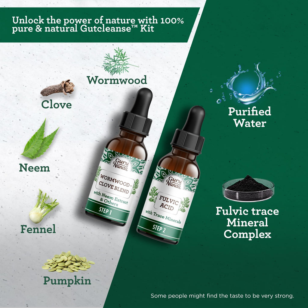 GuruNanda Gutcleanse 2-Step Kit - Dietary Supplement to Help with Digestion - Blend of Fulvic Acid, Wormwood, Clove & Neem Extract, 2x1 FlOz - FENGGESTORE20