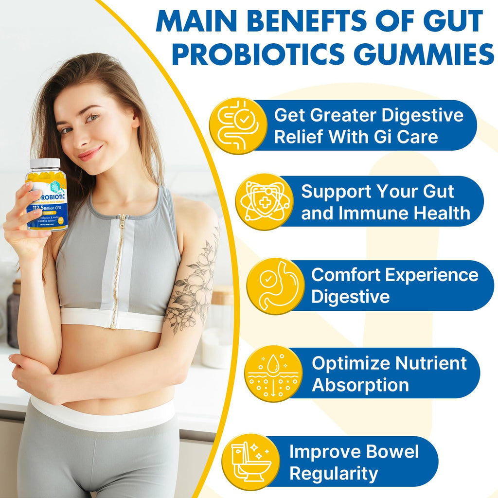 Gut Health & Probiotic Gummies, 112.5 Billion CFU, Sugar Free - 8 Strains + Prebiotics + Herbs - for Digestive, Immune, Diarrhea & Bloating - Gut Health for Women & Men - FENGGESTORE20