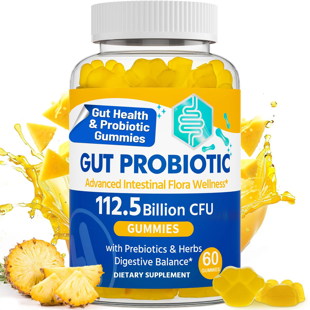 Gut Health & Probiotic Gummies, 112.5 Billion CFU, Sugar Free - 8 Strains + Prebiotics + Herbs - for Digestive, Immune, Diarrhea & Bloating - Gut Health for Women & Men - FENGGESTORE20