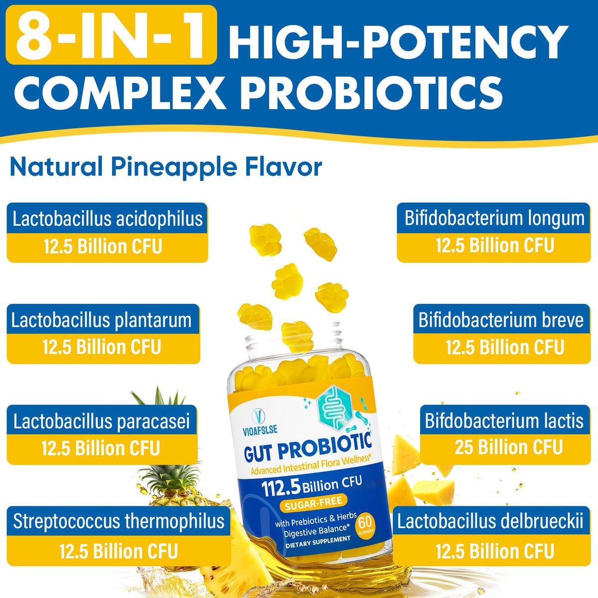 Gut Health & Probiotic Gummies, 112.5 Billion CFU, Sugar Free - 8 Strains + Prebiotics + Herbs - for Digestive, Immune, Diarrhea & Bloating - Gut Health for Women & Men - FENGGESTORE20
