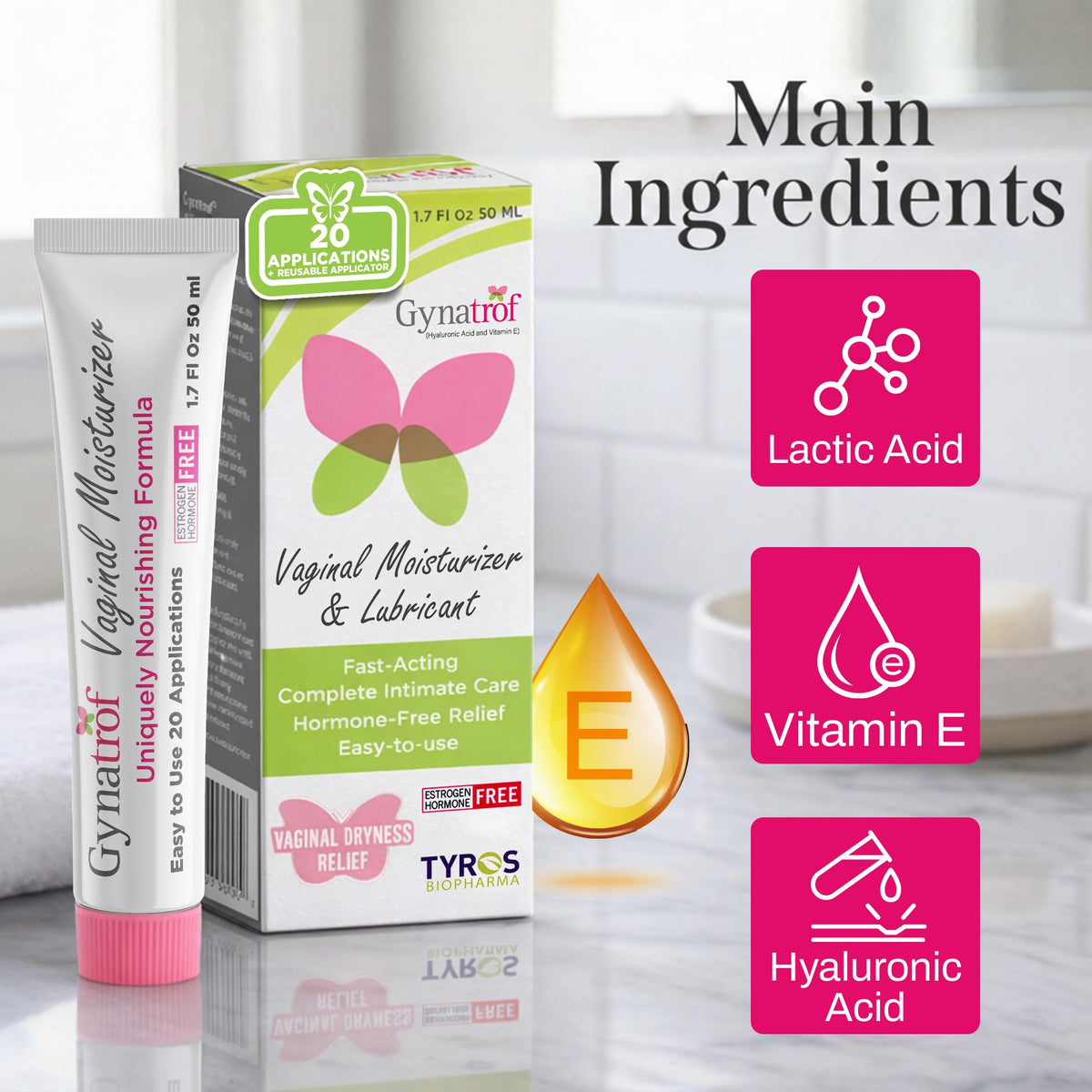 Gynatrof Vaginal Moisturizer, Long-Lasting for Vaginal Dryness & Irritation, Hormone-Free Hyaluronic Acid & Vitamin E Feminine Care, Daily Hydration For Intimate Feminine Care, 1.7 fl oz - FENGGESTORE20