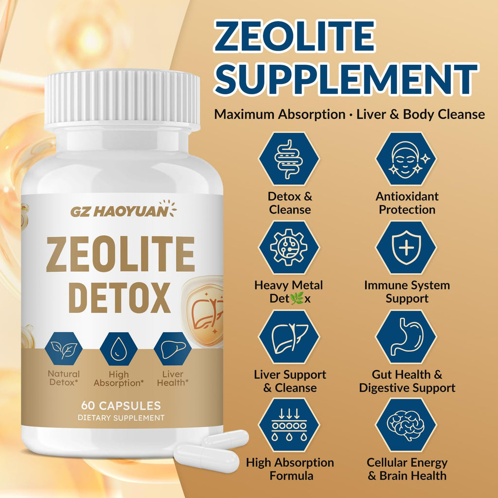 GZ HAOYUAN Zeolite Detox Capsules – Clinoptilolite Zeolite Supplement with Milk Thistle, Chlorella, Curcumin & PQQ for Gut, Liver & Full Body Detox Cleanse, - FENGGESTORE20