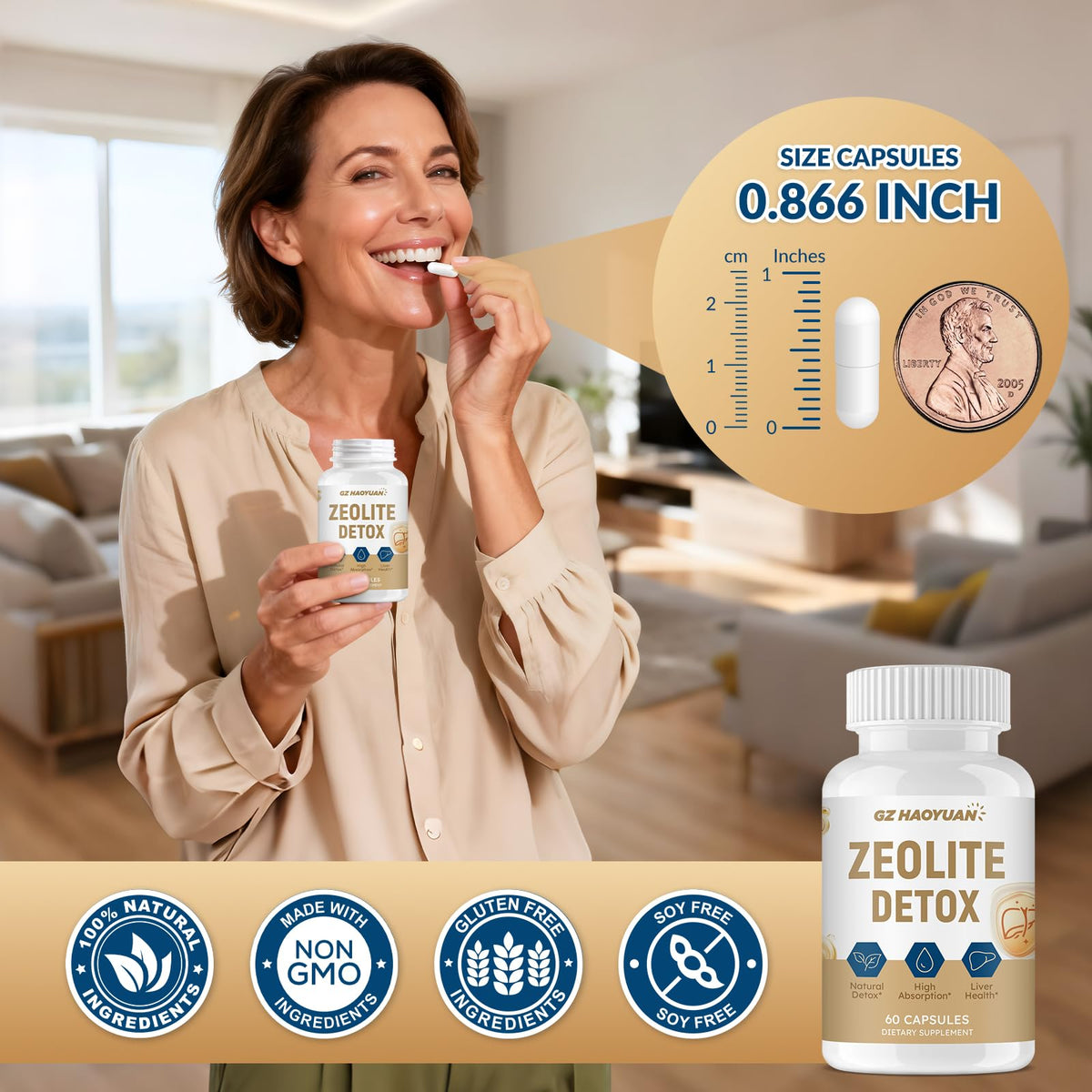 GZ HAOYUAN Zeolite Detox Capsules – Clinoptilolite Zeolite Supplement with Milk Thistle, Chlorella, Curcumin & PQQ for Gut, Liver & Full Body Detox Cleanse, - FENGGESTORE20