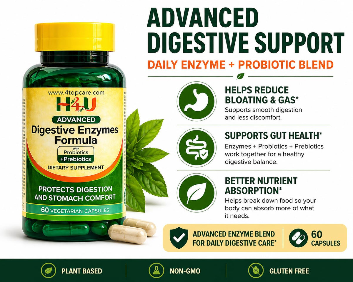 H4U Advanced Digestive Enzymes with Probiotics & Prebiotics – Multi Enzyme Supplement for Gut Health, Digestion Support, Bloating Relief & Stomach Comfort, - FENGGESTORE20