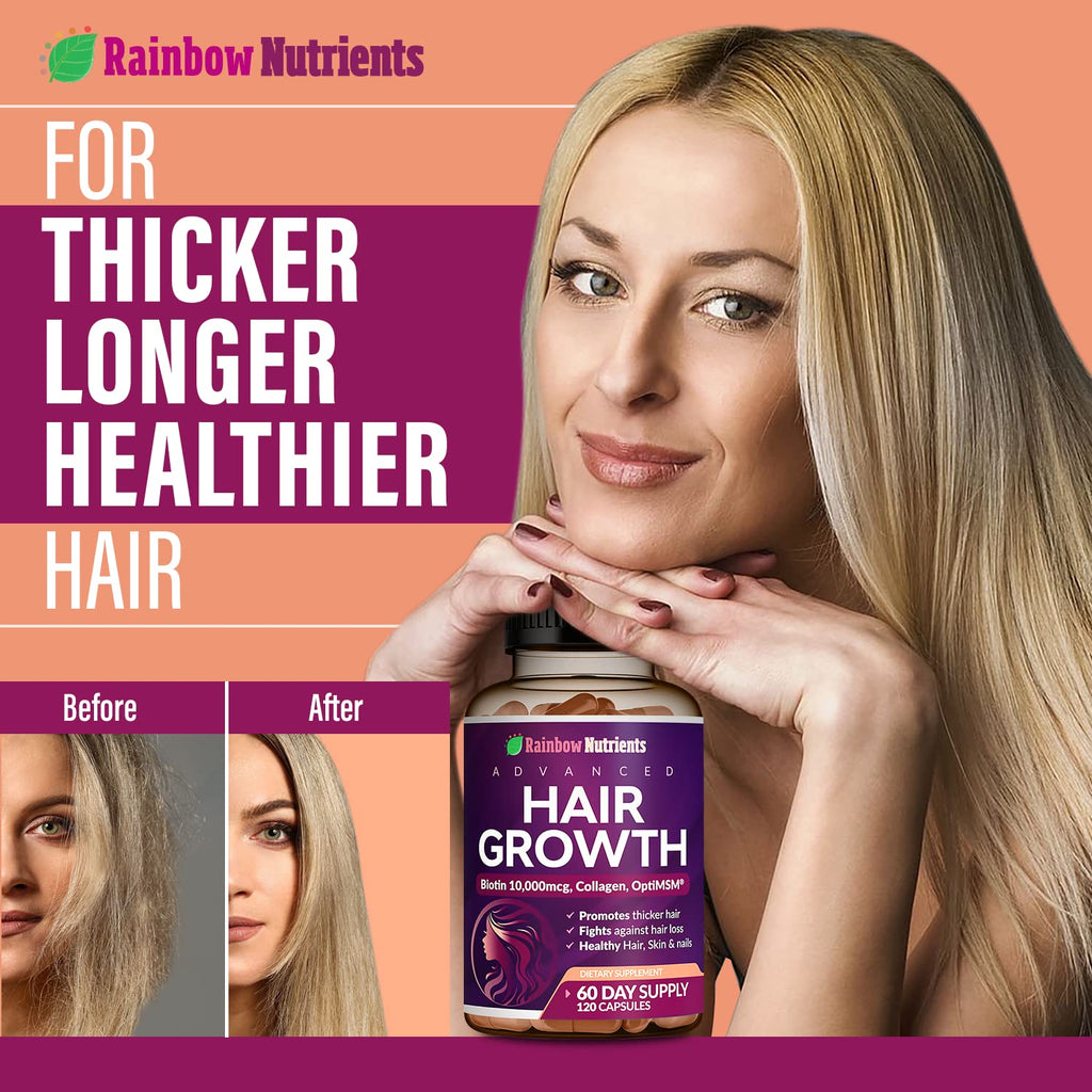 Hair Growth Vitamins for Women | Biotin 10,000mcg, Collagen, Patented OptiMSM®, goMCT - FENGGESTORE20