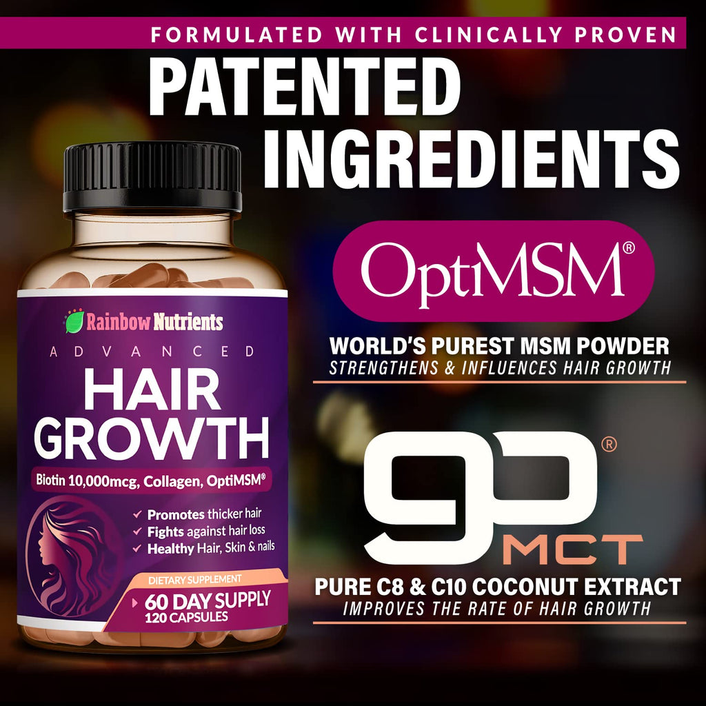 Hair Growth Vitamins for Women | Biotin 10,000mcg, Collagen, Patented OptiMSM®, goMCT - FENGGESTORE20