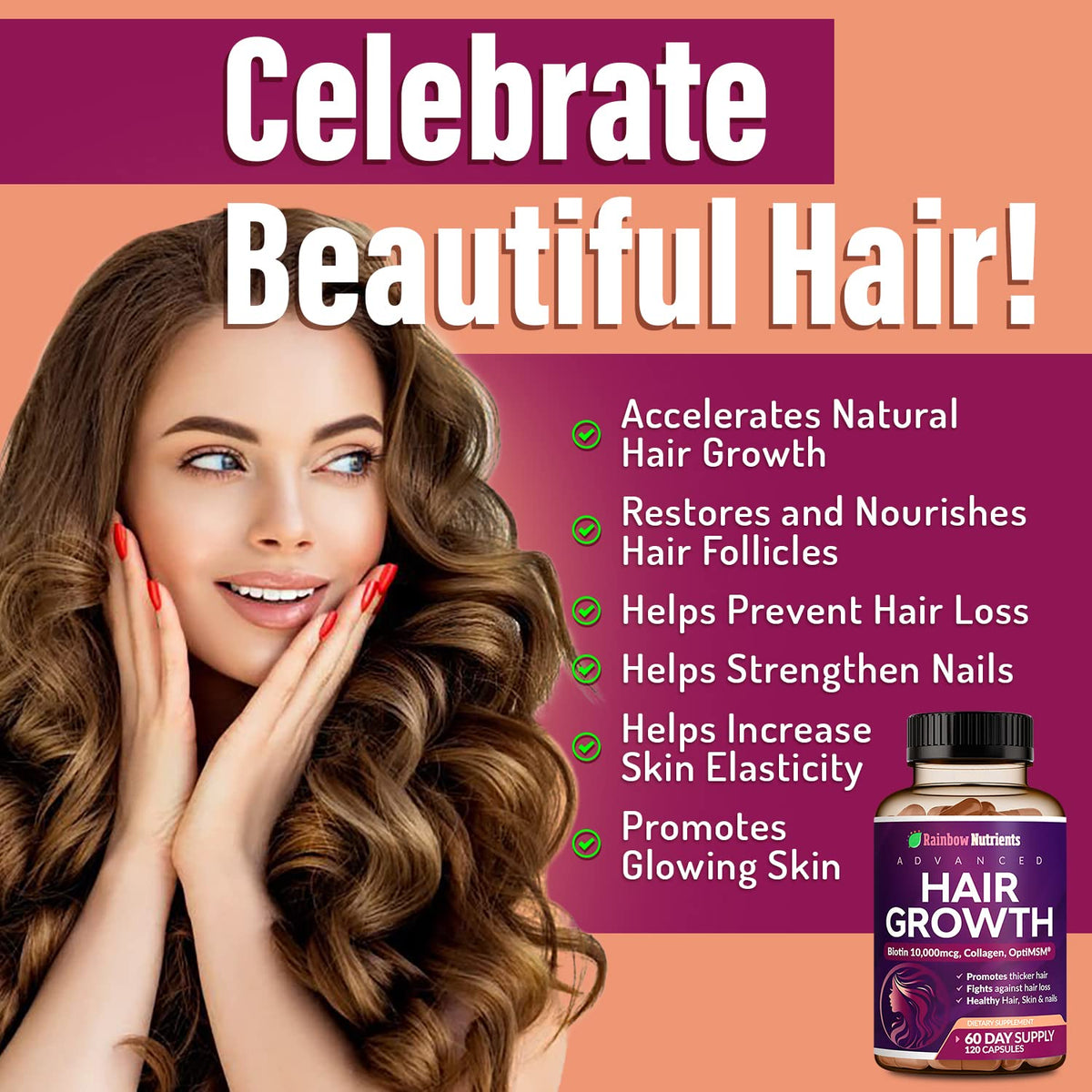 Hair Growth Vitamins for Women | Biotin 10,000mcg, Collagen, Patented OptiMSM®, goMCT - FENGGESTORE20
