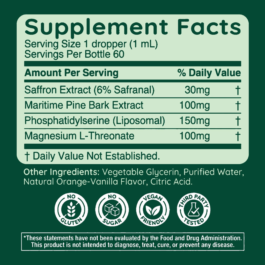 Halla Steady Mood Drops Saffron Extract, Maritime Pine Bark Extract, Phosphatidylserine, Magnesium L-Threonate, Sleep Supplements, Improves Focus & Attention, Mood Support Supplement, 60ml - FENGGESTORE20