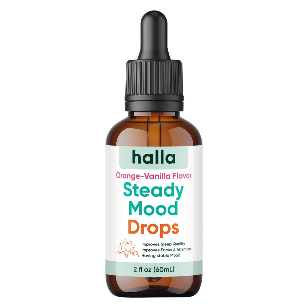 Halla Steady Mood Drops Saffron Extract, Maritime Pine Bark Extract, Phosphatidylserine, Magnesium L-Threonate, Sleep Supplements, Improves Focus & Attention, Mood Support Supplement, 60ml - FENGGESTORE20