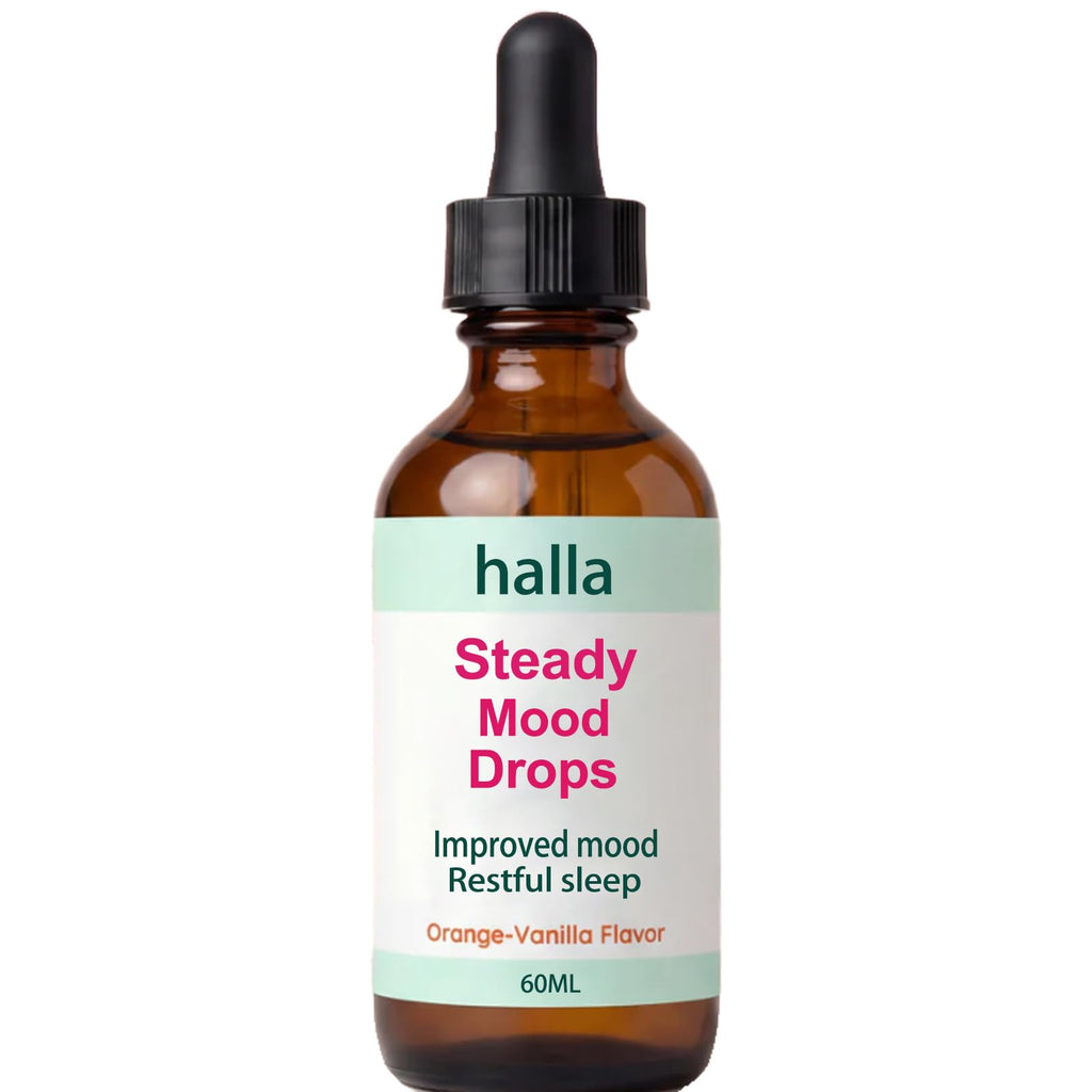 Halla Steady Mood Drops, with Saffron Extract – Fast Absorption Cognitive & Emotional Balance Supplement – Advanced Brain Nutrient Blend – Orange Vanilla Flavor, 2 fl oz - FENGGESTORE20