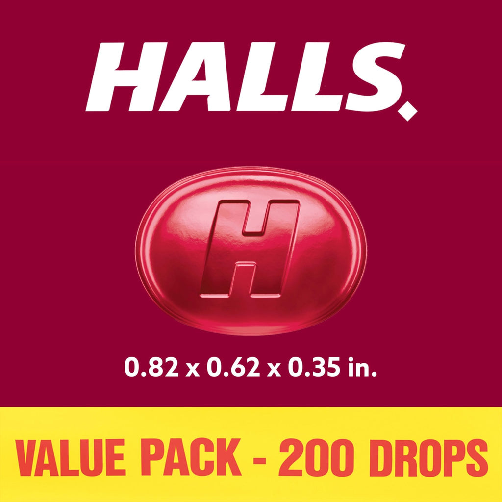 HALLS Cough and Throat Relief Cherry Cough Drops, Bulk Pack, 200 Drops - FENGGESTORE20