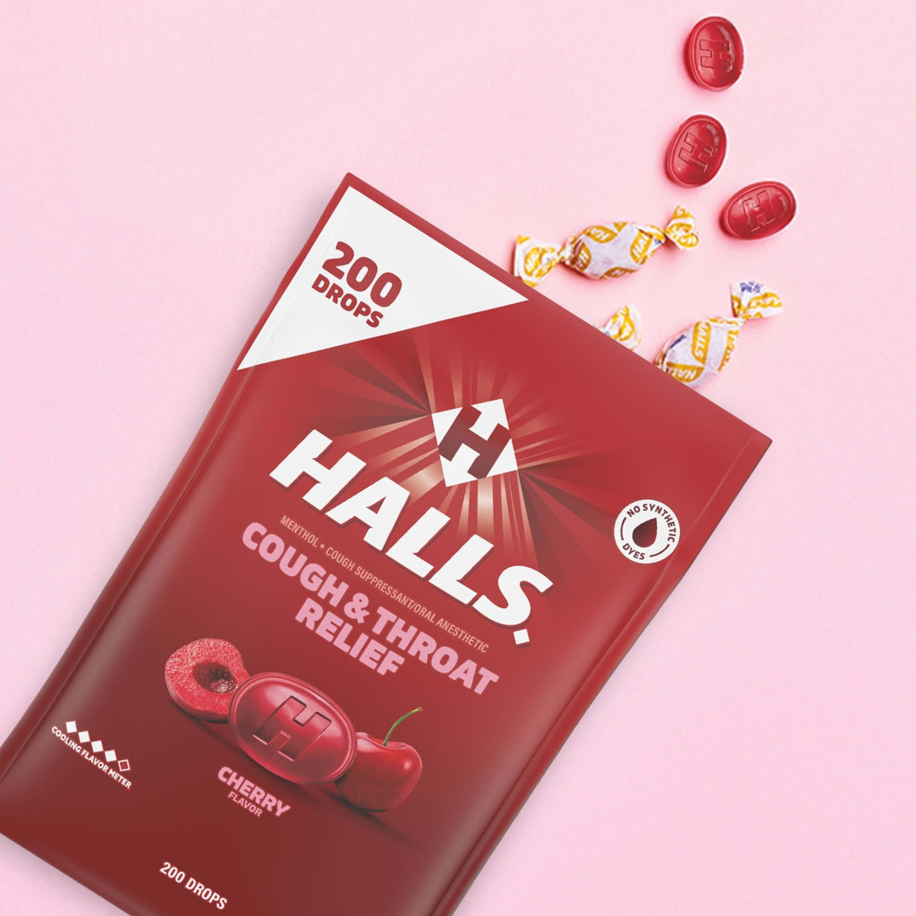 HALLS Cough and Throat Relief Cherry Cough Drops, Bulk Pack, 200 Drops - FENGGESTORE20