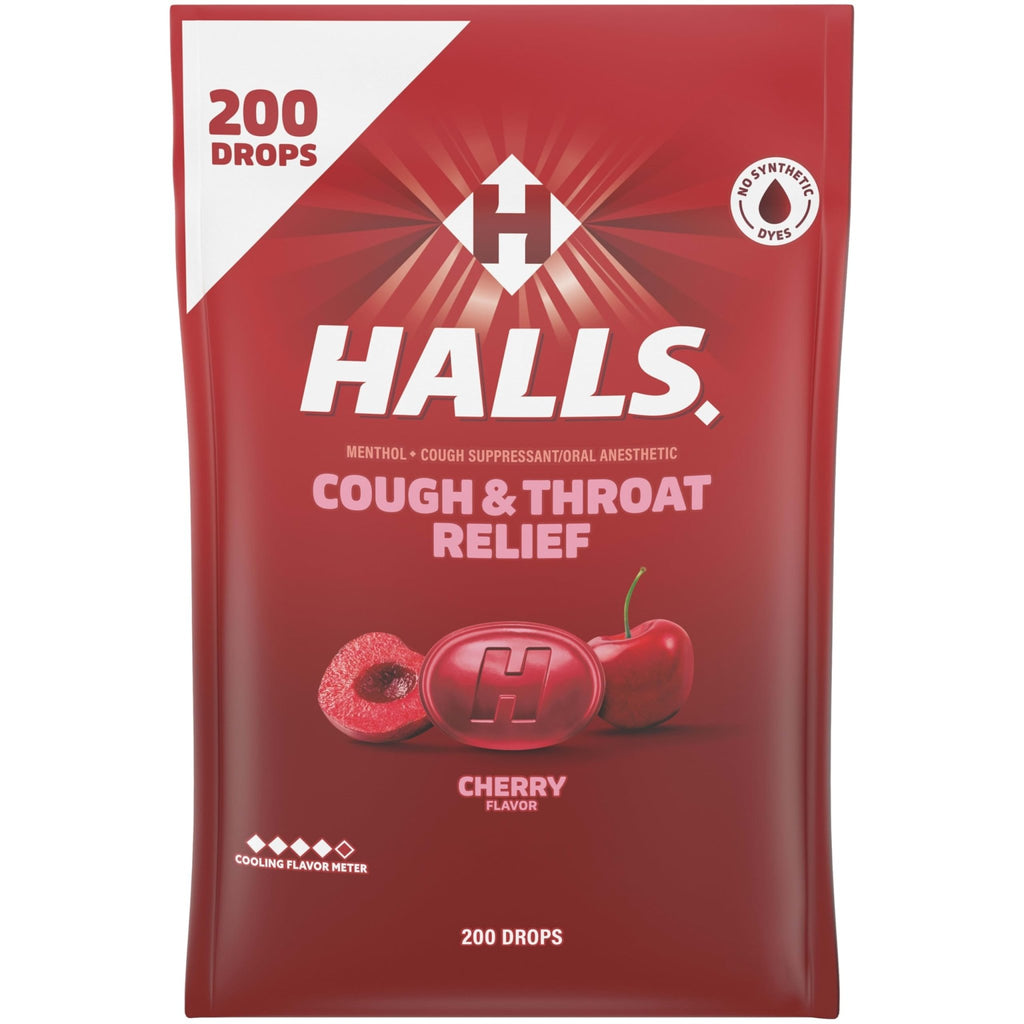 HALLS Cough and Throat Relief Cherry Cough Drops, Bulk Pack, 200 Drops - FENGGESTORE20