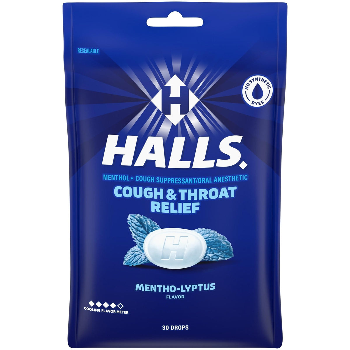 HALLS Cough and Throat Relief Mentho-Lyptus Cough Drops, 30 Drops - FENGGESTORE20