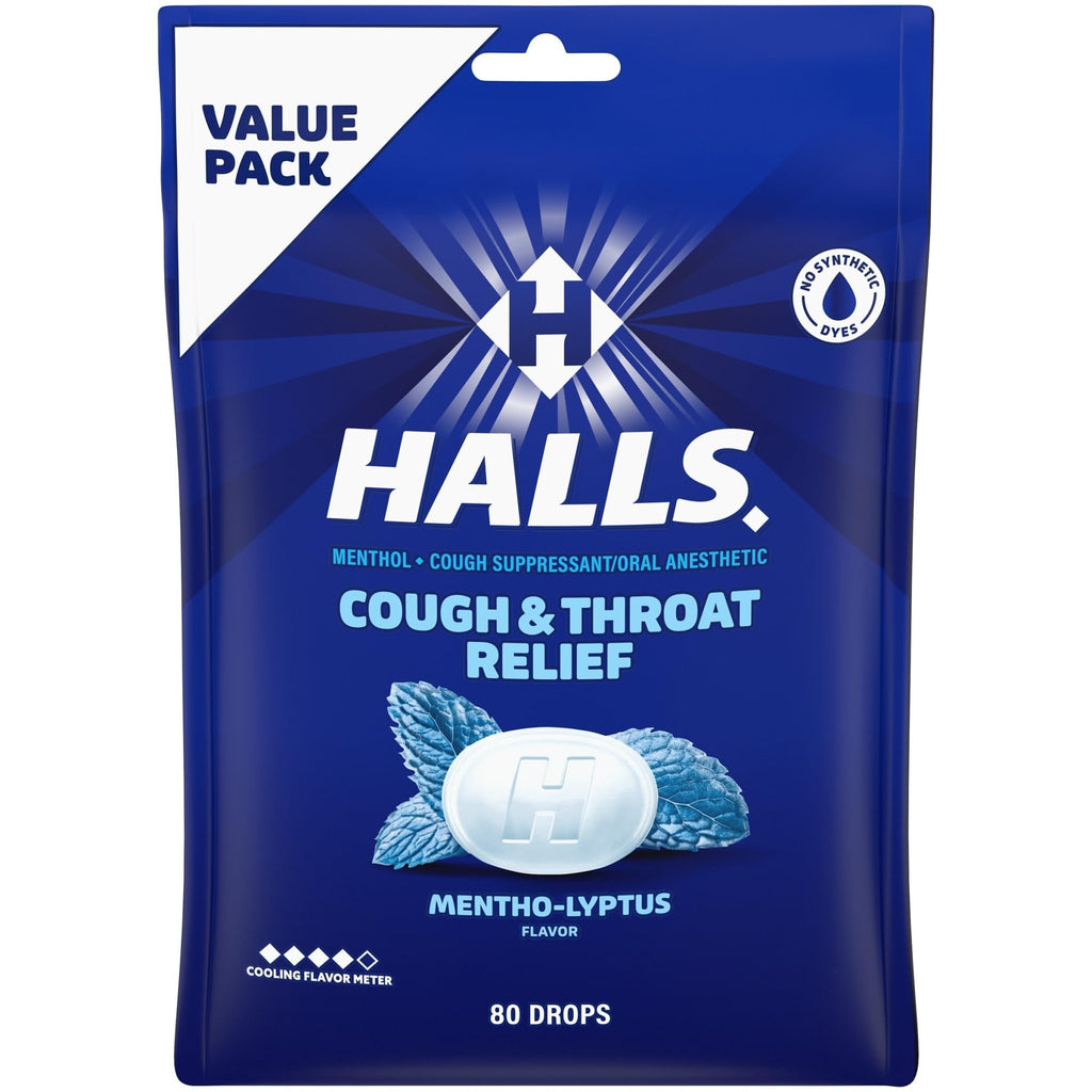 HALLS Cough and Throat Relief Mentho-Lyptus Cough Drops, Value Pack, 80 Drops - FENGGESTORE20