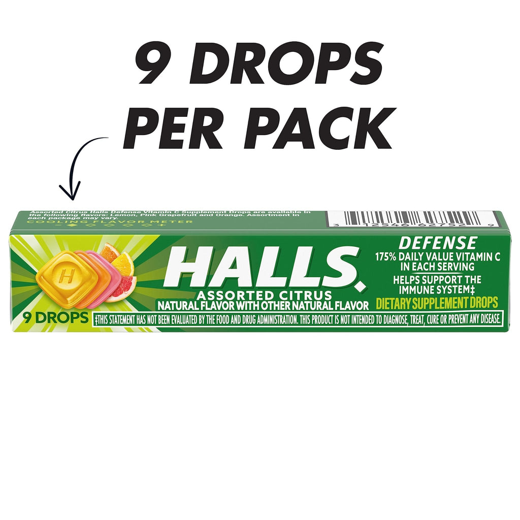 HALLS Defense Assorted Citrus Vitamin C Drops, 20 Sticks of 9 Drops (180 Total Drops) - FENGGESTORE20