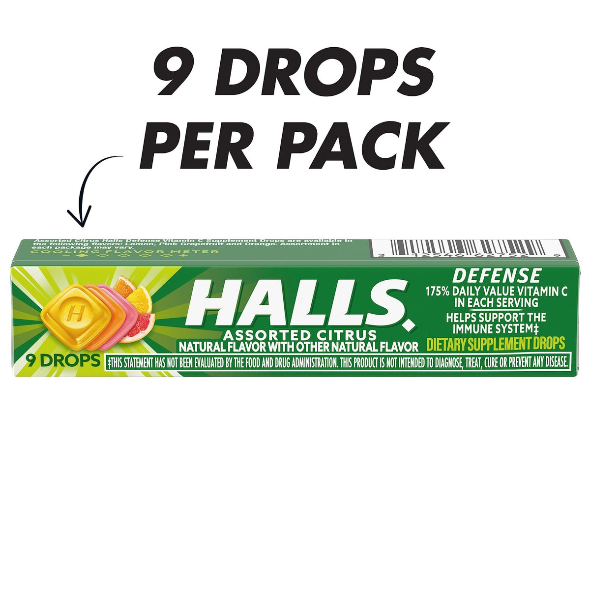 HALLS Defense Assorted Citrus Vitamin C Drops, 20 Sticks of 9 Drops (180 Total Drops) - FENGGESTORE20