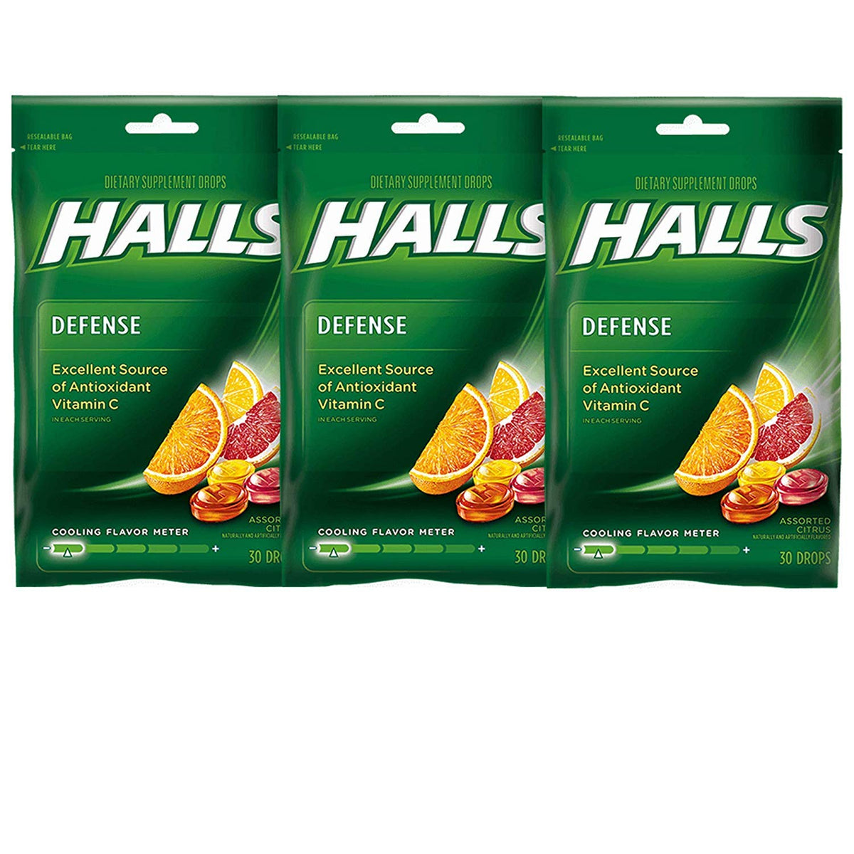 Halls Defense Vitamin C Drops Assorted Citrus - 30 ct, Pack of 3 - FENGGESTORE20