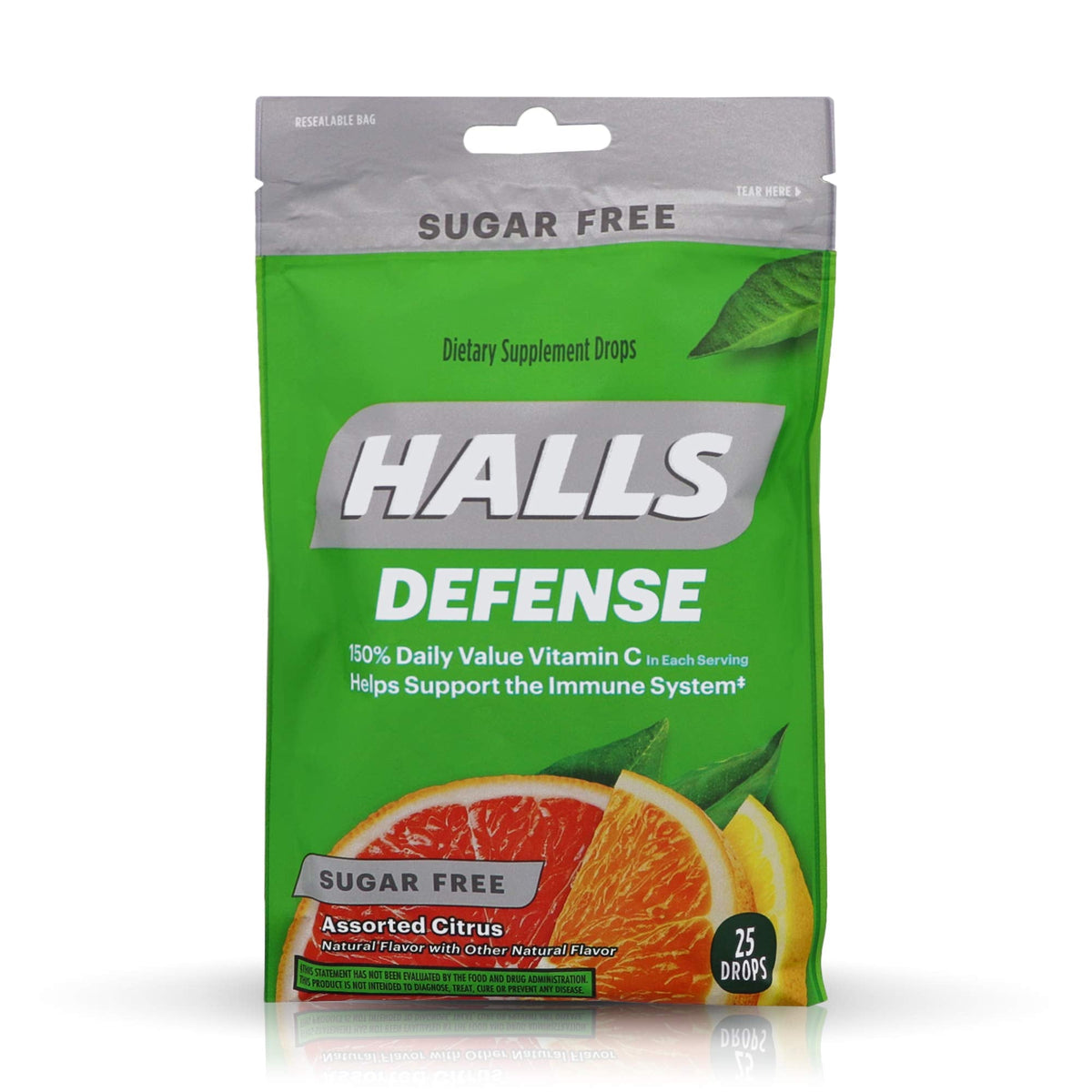 Halls Defense Vitamin C Drops Sugar Free Assorted Citrus - 25 ct, Pack of 4 - FENGGESTORE20