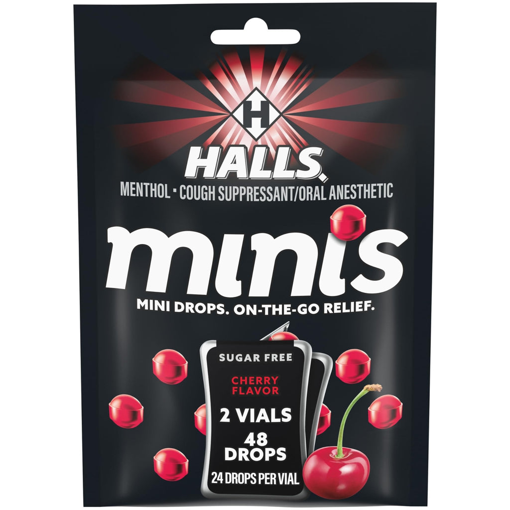 HALLS Minis Cherry Flavor Sugar Free Cough Drops, 48 Drops - FENGGESTORE20