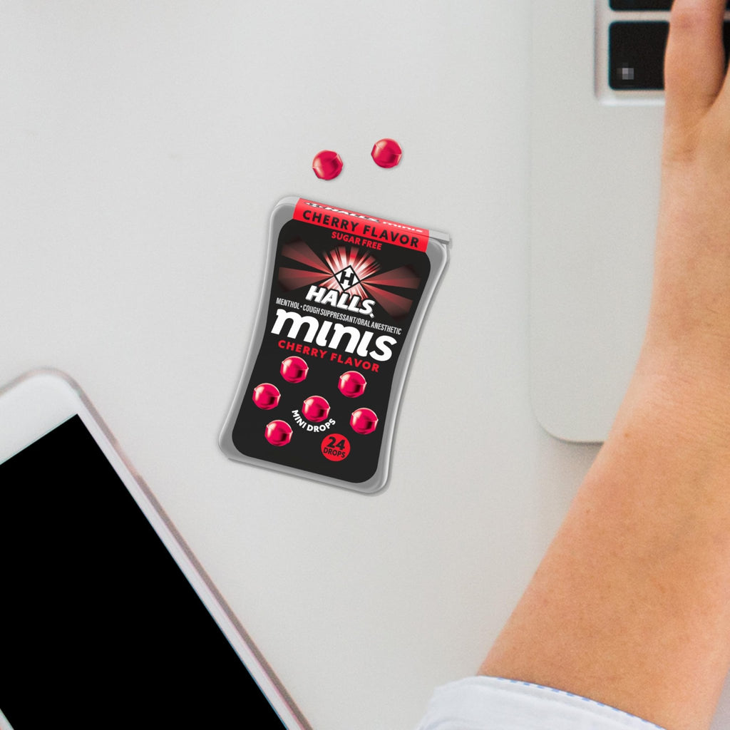 HALLS Minis Cherry Flavor Sugar Free Cough Drops, 48 Drops - FENGGESTORE20