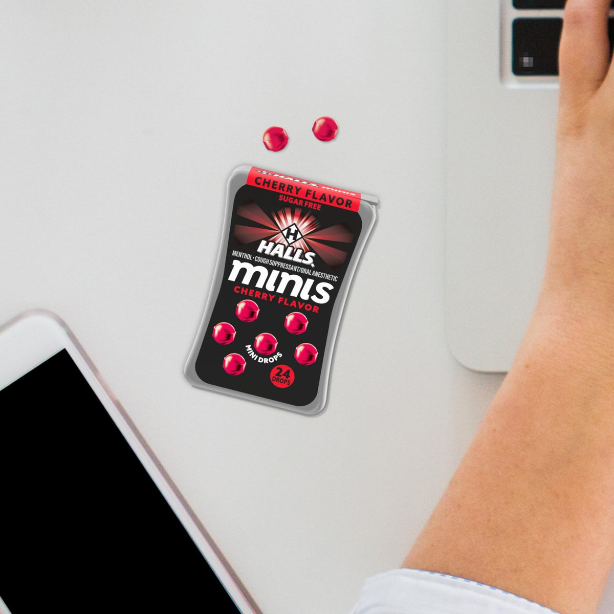 HALLS Minis Cherry Flavor Sugar Free Cough Drops, 48 Drops - FENGGESTORE20