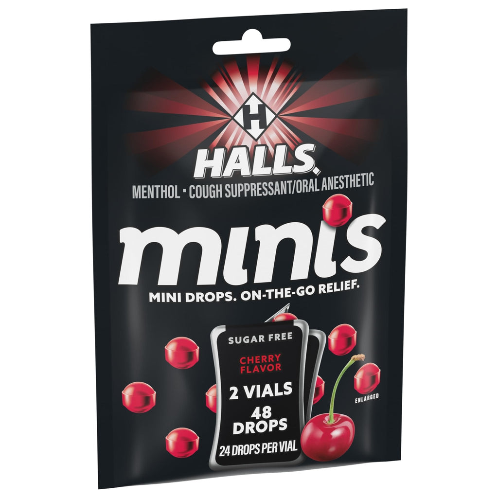 HALLS Minis Cherry Flavor Sugar Free Cough Drops, 48 Drops - FENGGESTORE20