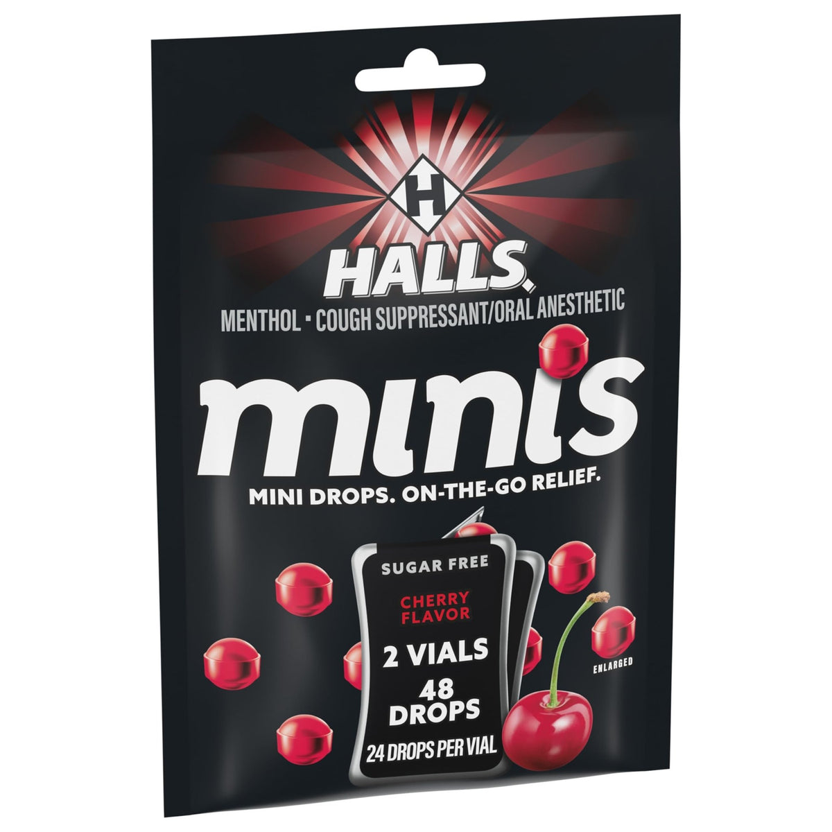 HALLS Minis Cherry Flavor Sugar Free Cough Drops, 48 Drops - FENGGESTORE20