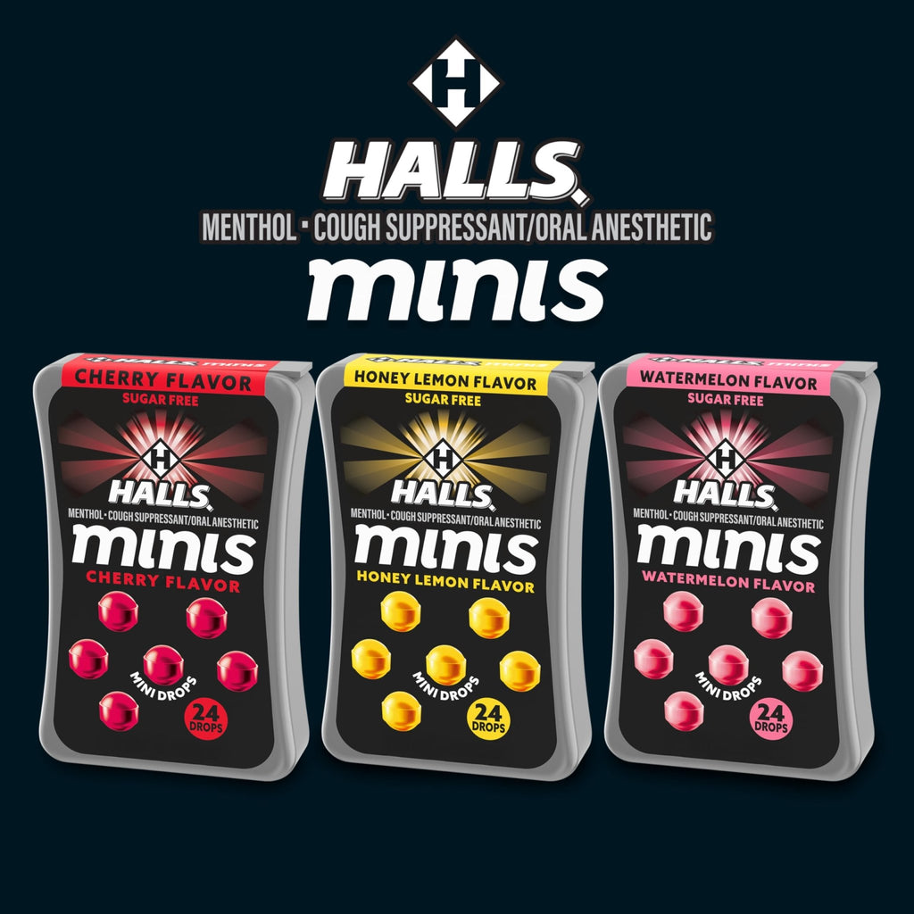 HALLS Minis Cherry Flavor Sugar Free Cough Drops, 48 Drops - FENGGESTORE20