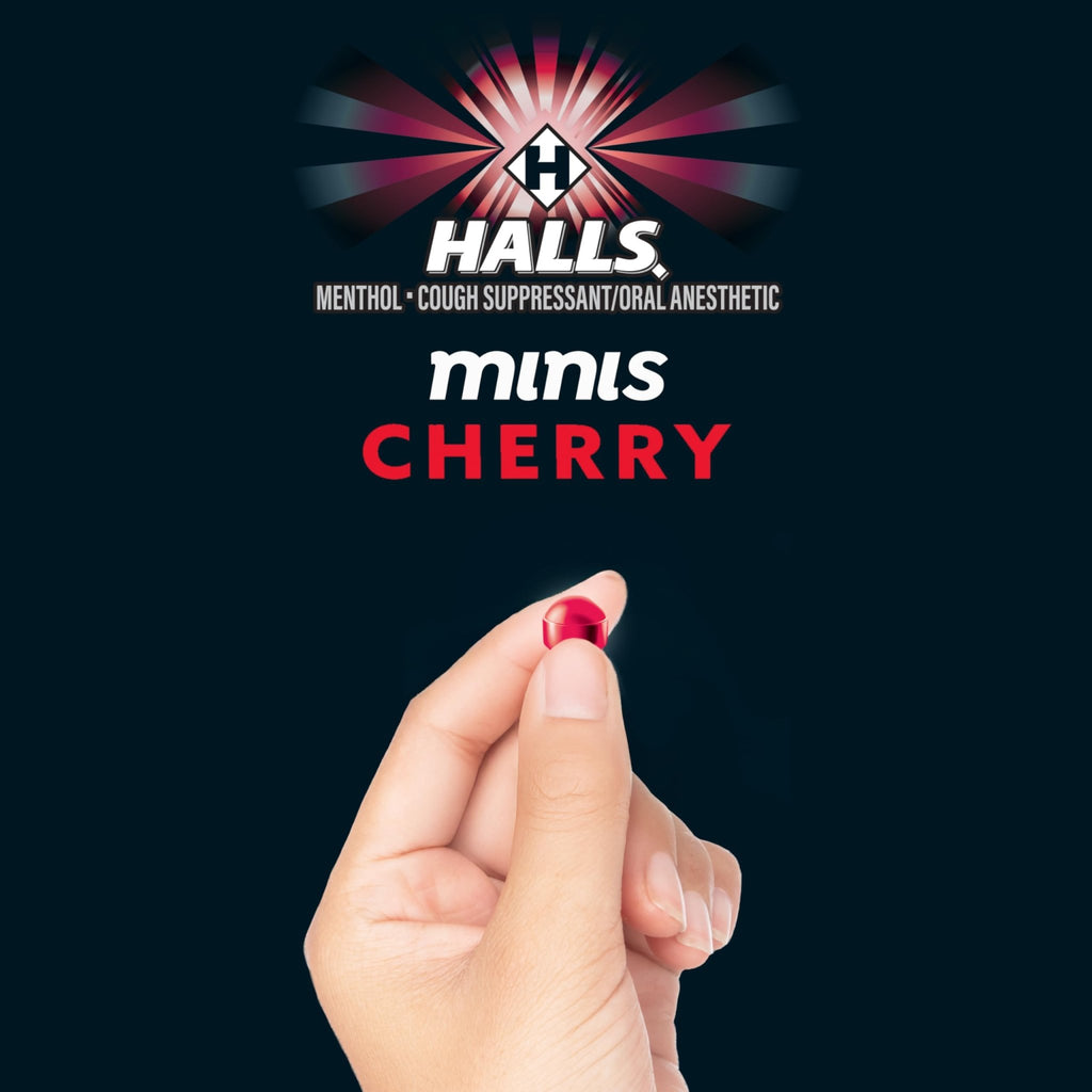 HALLS Minis Cherry Flavor Sugar Free Cough Drops, 48 Drops - FENGGESTORE20
