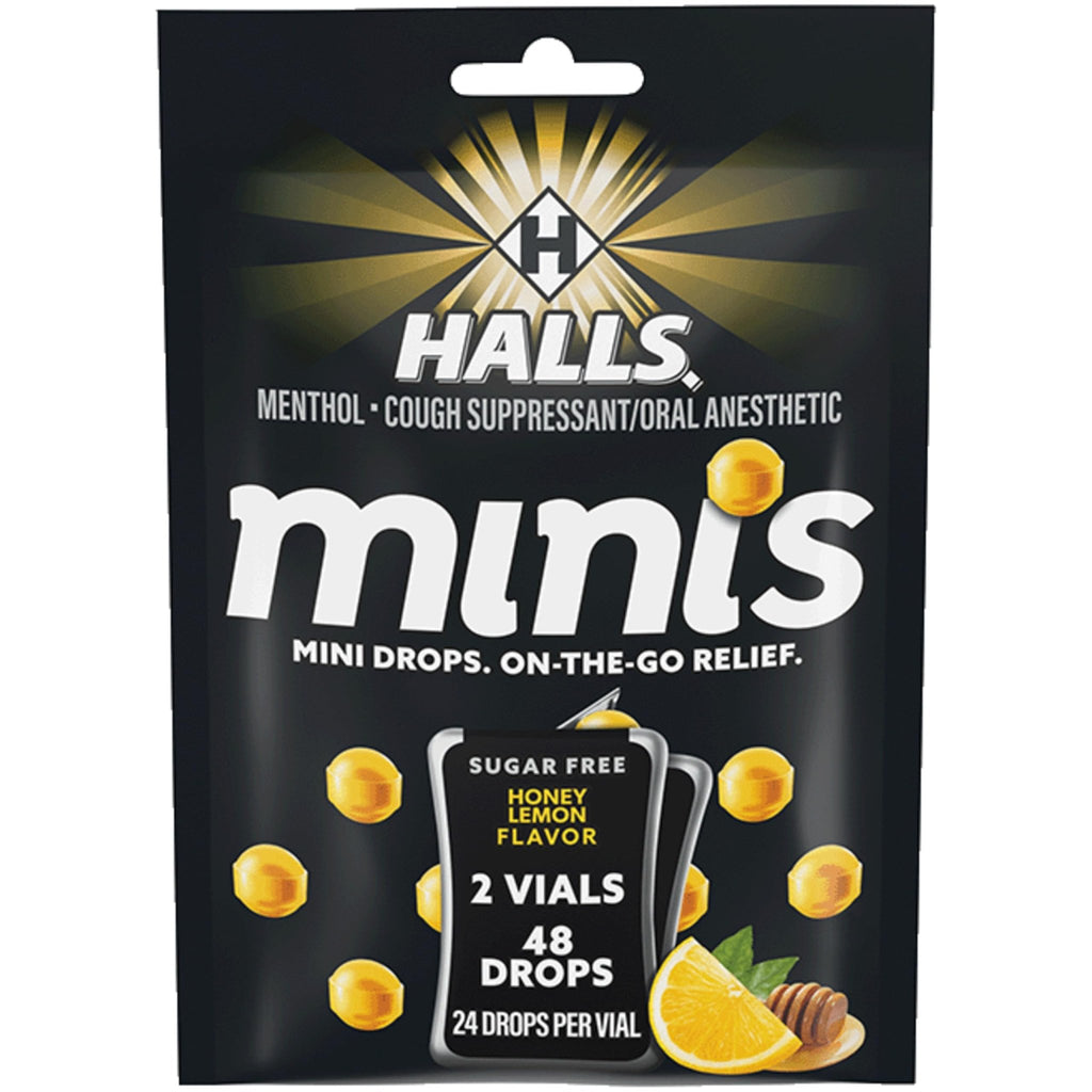 Halls Minis Honey Lemon Flavor Sugar Free Cough Drops, 48 Drops - FENGGESTORE20