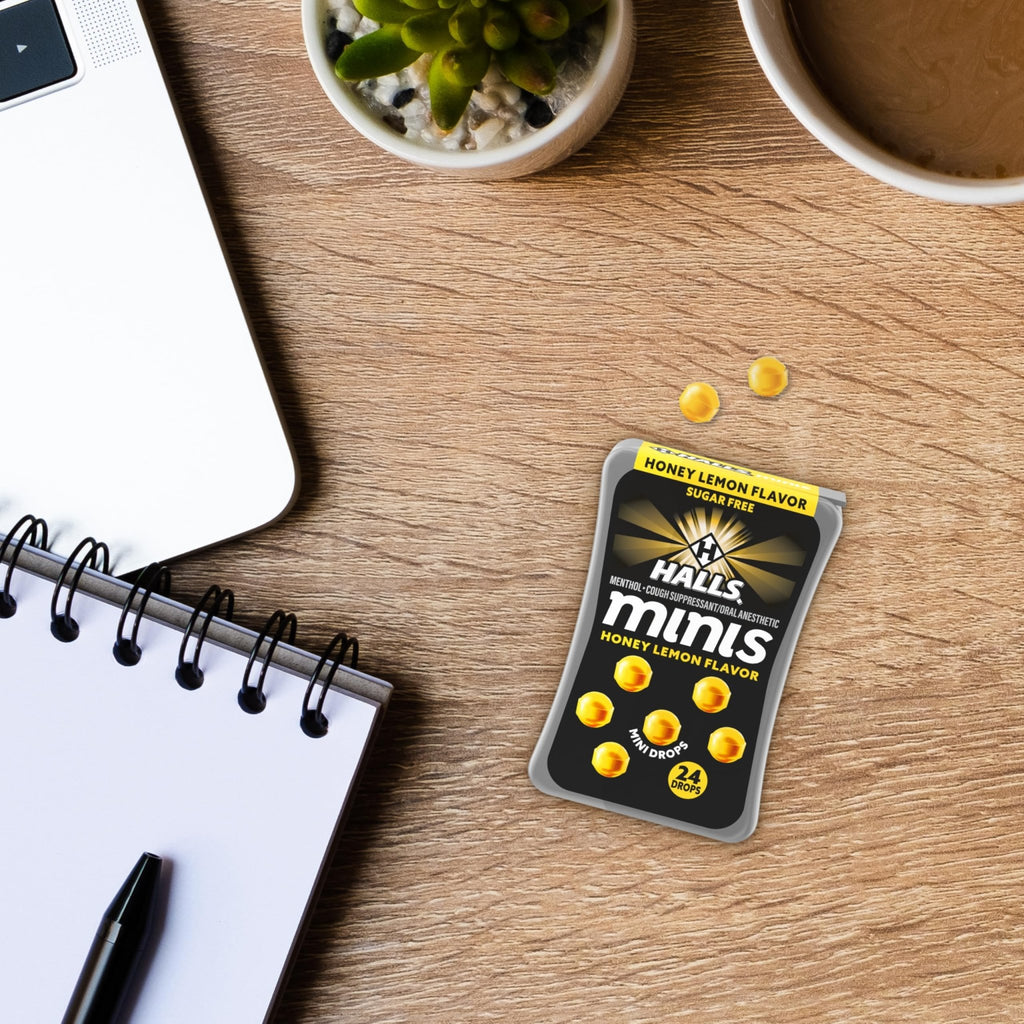 Halls Minis Honey Lemon Flavor Sugar Free Cough Drops, 48 Drops - FENGGESTORE20