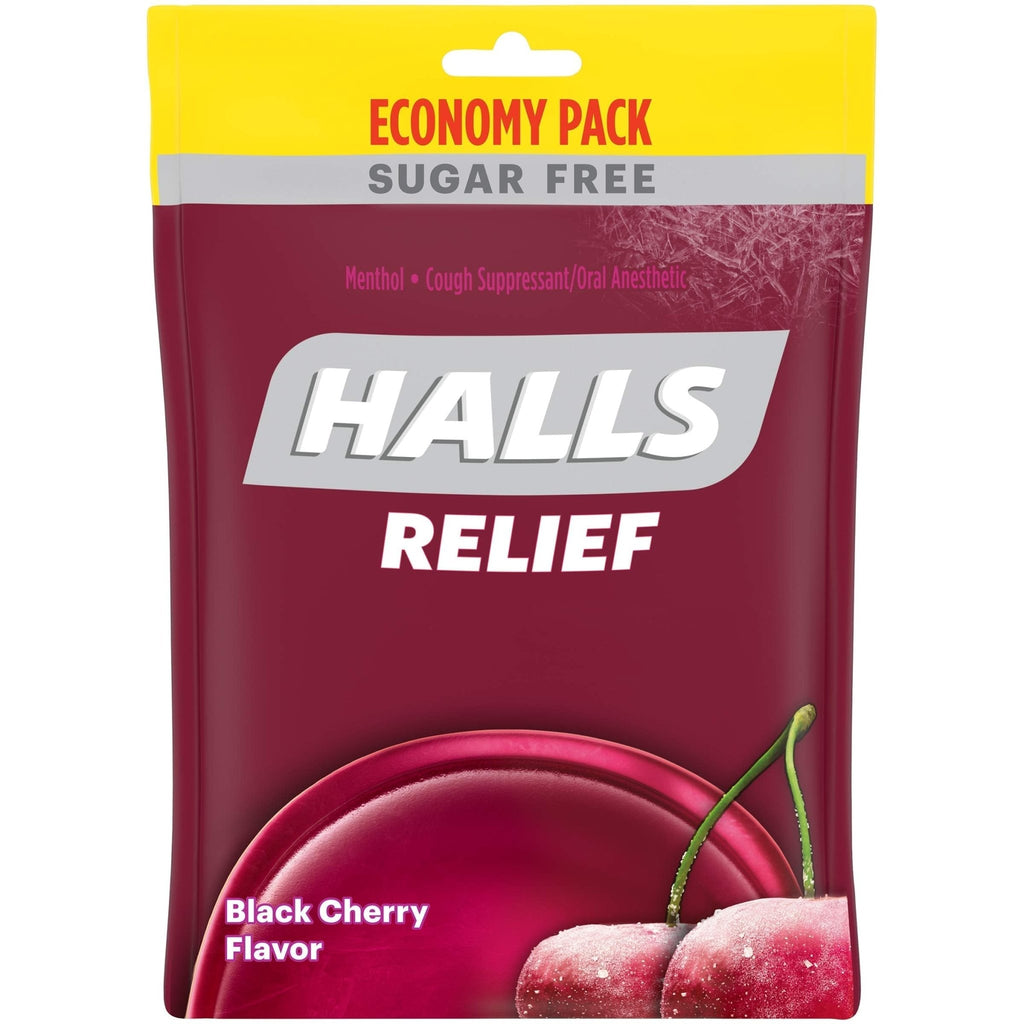HALLS Relief Sugar Free Black Cherry Flavor Cough Drops, Economy Pack, 1 Bag (70 Total Drops) - FENGGESTORE20